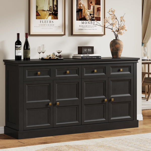 63-Inch Buffet Cabinet with Storage, 4 Doors, Drawers & Shelves