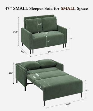 Corduroy Convertible Loveseat Sleeper Sofa Bed – 47" Pull-Out Couch