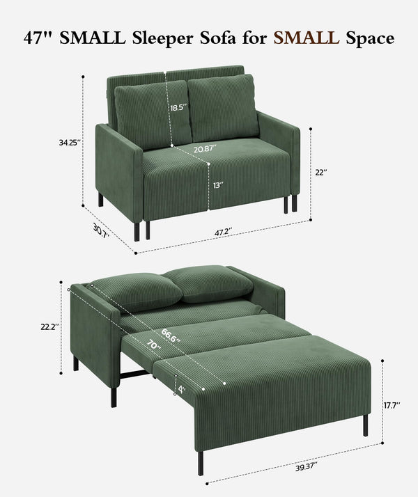 Corduroy Convertible Loveseat Sleeper Sofa Bed – 47" Pull-Out Couch