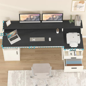 65 Inch Computer Desk with File Cabinet, Storage Shelves & Monitor Stand