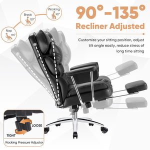 Ergonomic High Back Office Chair with Footrest & Lumbar Support – Reclining PU Leather