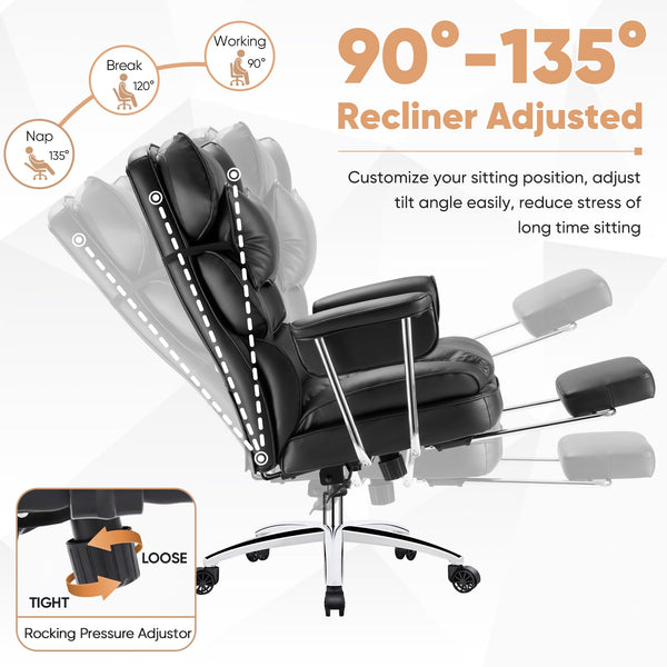 Ergonomic High Back Office Chair with Footrest & Lumbar Support – Reclining PU Leather