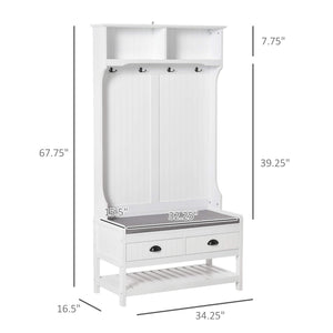Hall Tree Entryway Bench with Coat Rack, Shoe Rack, Storage Drawers & Padded Seat