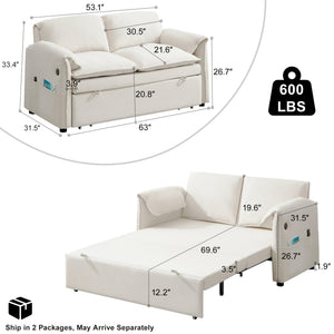 63" Velvet Pull-Out Sofa Bed – 3-in-1 Convertible Futon Loveseat