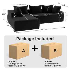 108" Modular Sectional Sofa L-Shape with Deep Seat