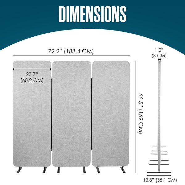 Acoustic Office Partition Wall Divider – 3-Panel, 72" x 67", Grey