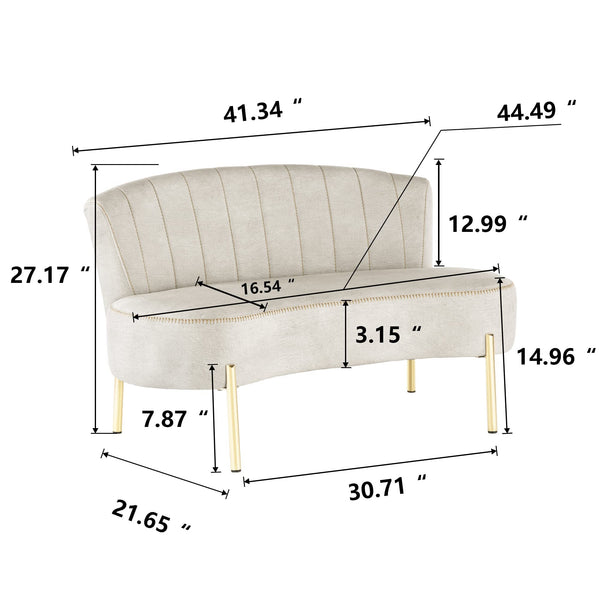 Upholstered Loveseat Bench with Tufted Back & Gold Legs