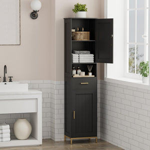 Tall Bathroom Storage Cabinet with Adjustable Shelves and Doors