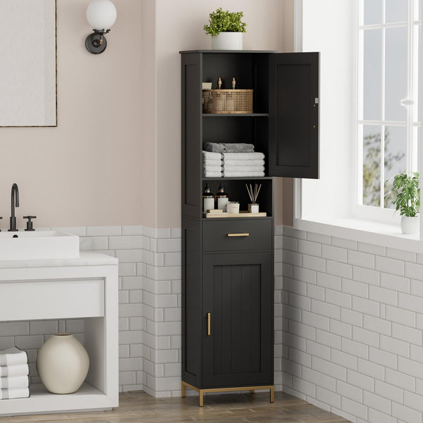 Tall Bathroom Storage Cabinet with Adjustable Shelves and Doors