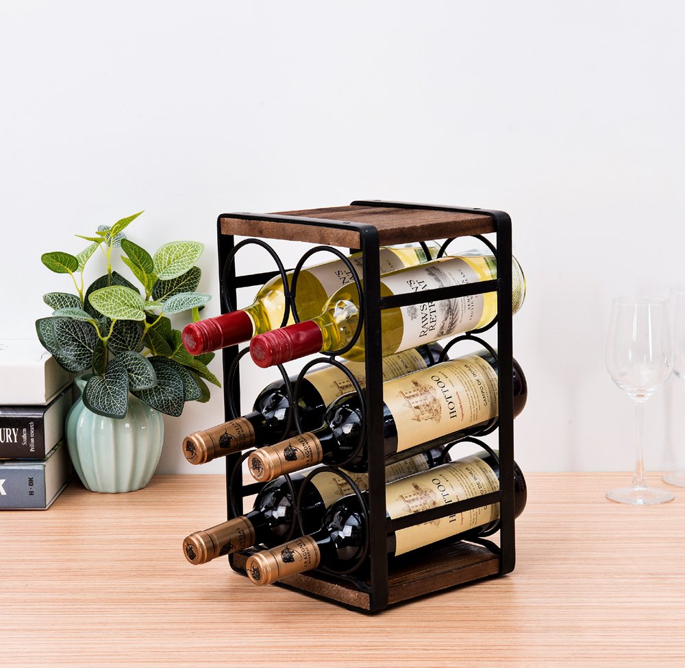 Countertop Wine Rack 6 Bottle Metal Wood