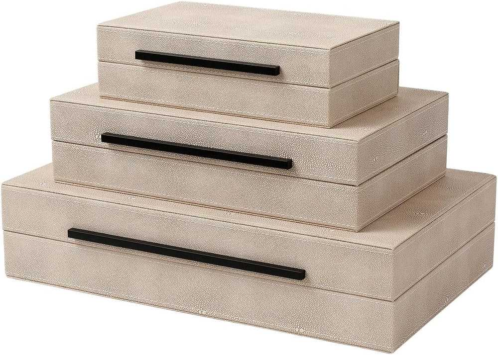 Faux Leather Decorative Boxes with Lids – Set of 3 Nesting Storage Boxes