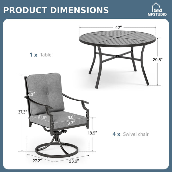 Round Patio Dining Set with Swivel Chairs