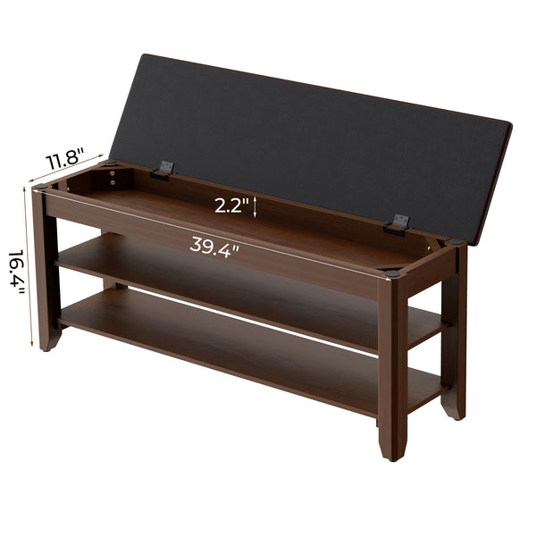 Shoe Storage Bench with Flip-Top Lid, Cushion & Adjustable Shelf