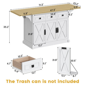 Large Kitchen Island with Drop Leaf & Power Outlet