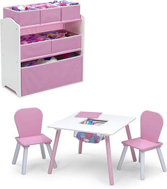 Kids 4-Piece Playroom Set – Table, Chairs & Toy Organizer
