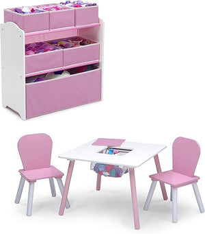 Kids 4-Piece Playroom Set – Table, Chairs & Toy Organizer