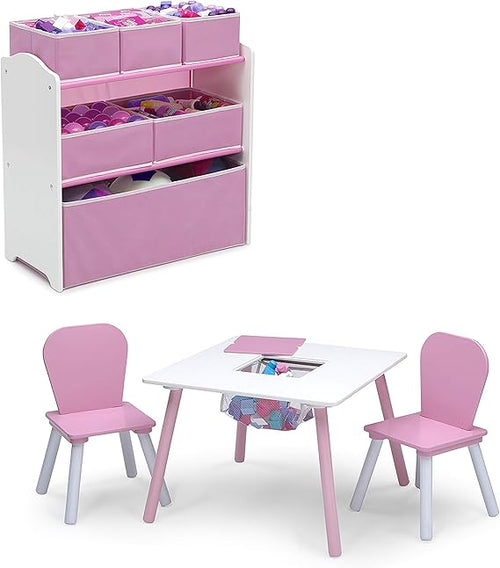 Kids 4-Piece Playroom Set – Table, Chairs & Toy Organizer