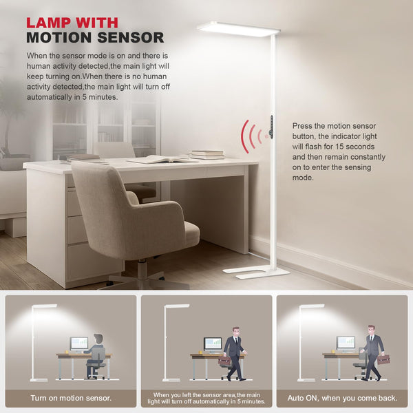 150W Full-Spectrum LED Floor Lamp, 11000LM Dimmable 4000K, Motion Sensor & Nightlight, 79"