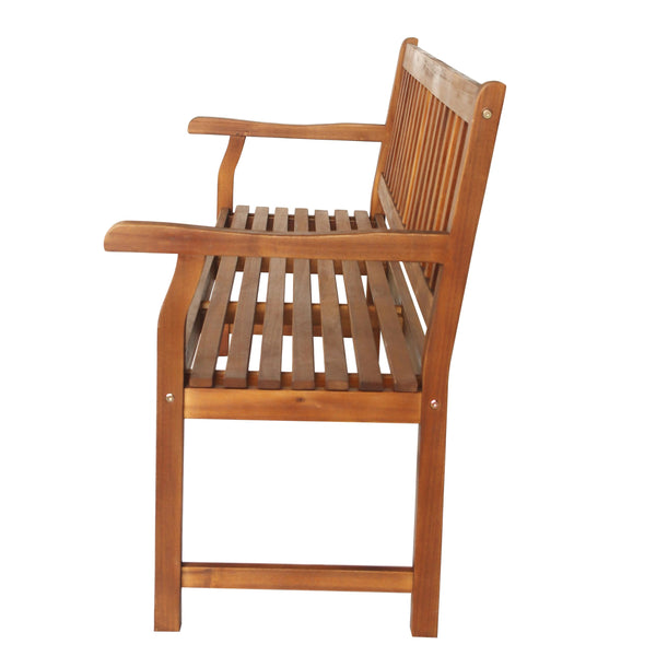 Acacia Wood Outdoor Garden Bench – 3-Seat Slat-Back, 600 lbs Support