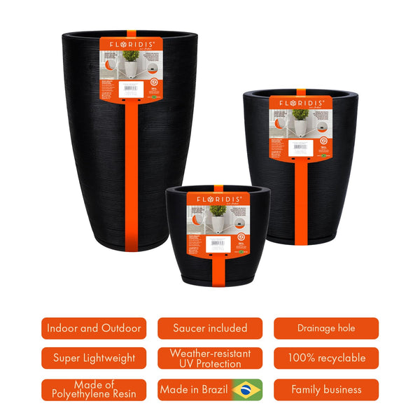 Round Plastic Plant Pots Set of 3 with Drainage Hole and Saucer
