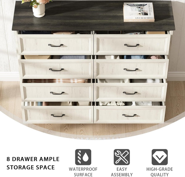 Farmhouse Dresser & Nightstand Bedroom Set – 4 Piece, White