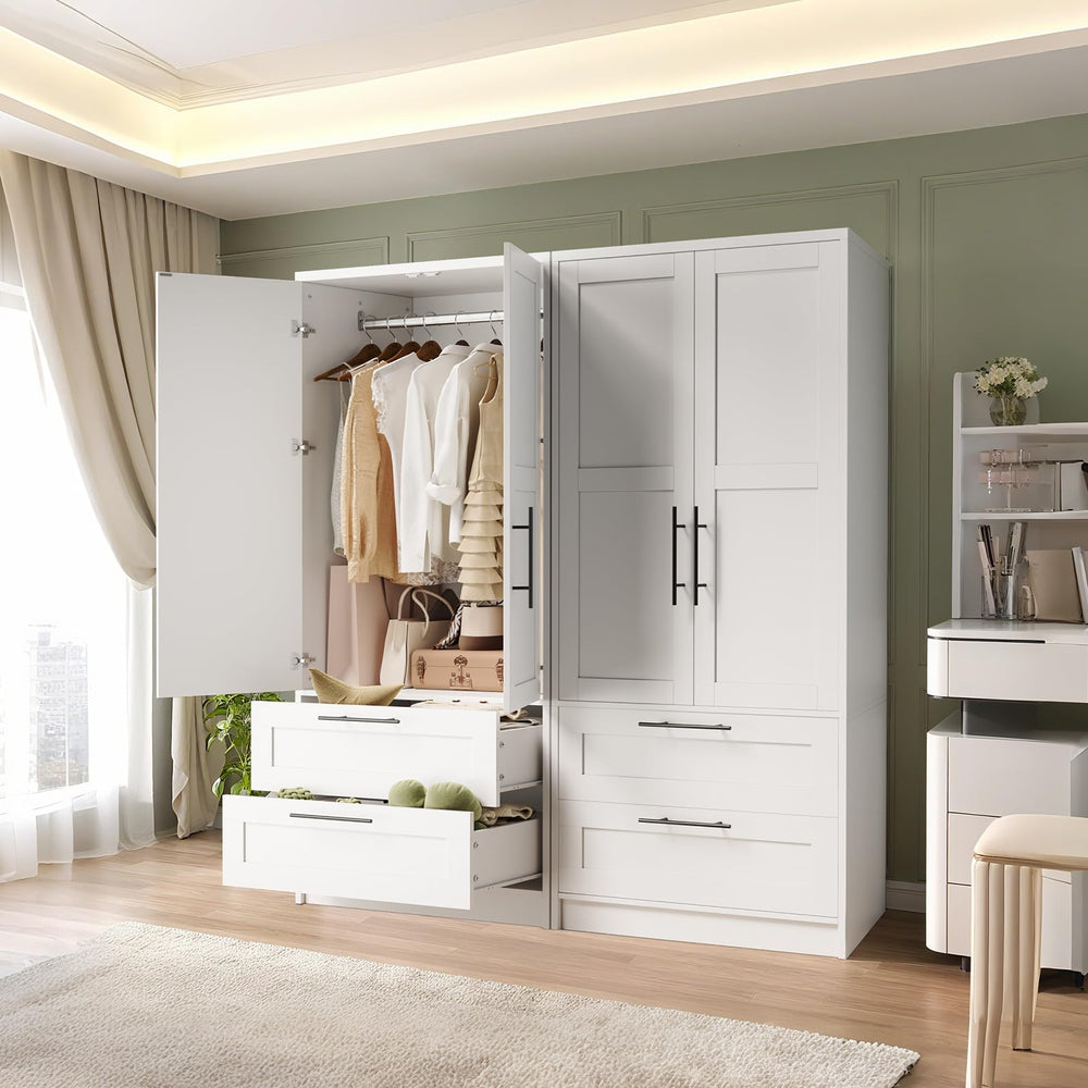 Armoire Wardrobe Closet with 2 Doors & 2 Drawers