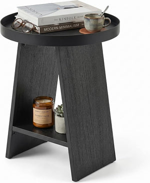 Round 2-Tier Side Table with Tray Top