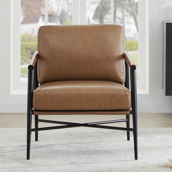 Mid-Century Modern Accent Chair Set of 2 – Faux Leather Armchair with Metal Frame