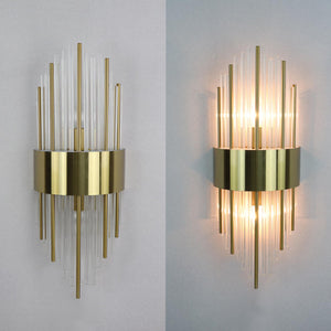 Gold Crystal Wall Sconces Set of 2 – Mid-Century Modern Glass Wall Light Fixtures
