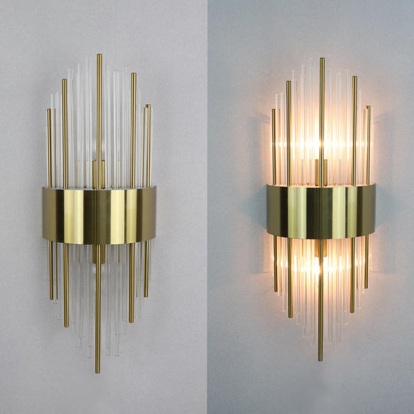 Gold Crystal Wall Sconces Set of 2 – Mid-Century Modern Glass Wall Light Fixtures