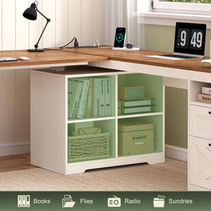 L-Shaped Electric Standing Desk with Drawers, Storage Shelves & Power Outlets, 66 Inch Corner Height Adjustable Computer Desk