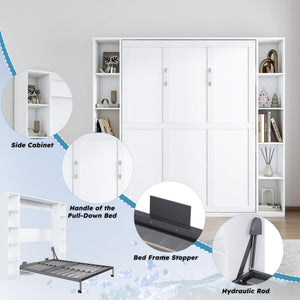 Queen Murphy Bed with Storage Cabinet – White