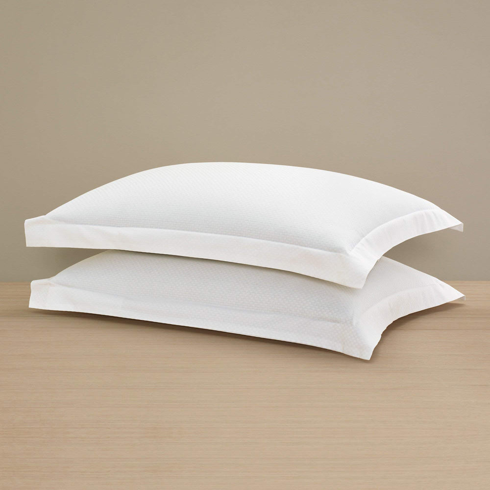 Checkered Sateen Pillow Sham Set of 2 – Standard Size, 100% Cotton, White