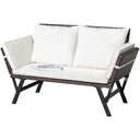 Outdoor Rattan Convertible Sofa Daybed with Adjustable Armrests