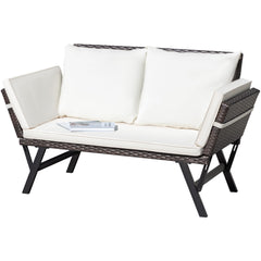 Outdoor Rattan Convertible Sofa Daybed with Adjustable Armrests