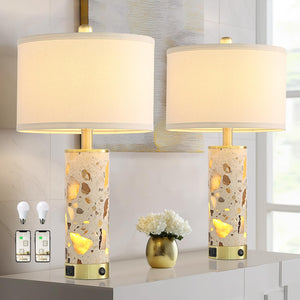 Stone Table Lamp with Night Light & USB Ports – Set of 2
