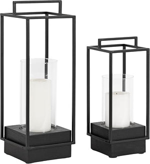 Two-Piece Lantern Candle Holder Set with Glass Cylinders