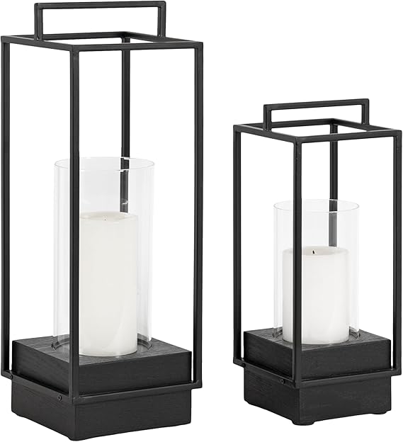 Two-Piece Lantern Candle Holder Set with Glass Cylinders