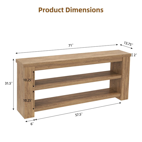 71" Console Table with 2 Shelves and 3-Tier Storage