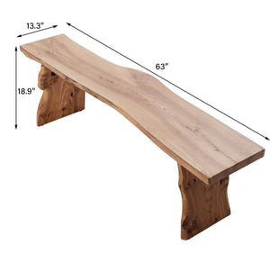 Live Edge Solid Elm Wood Bench