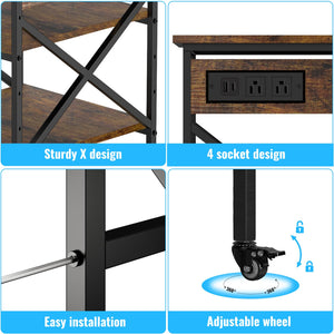 3-Tier Printer Stand with Power Outlet & Locking Casters