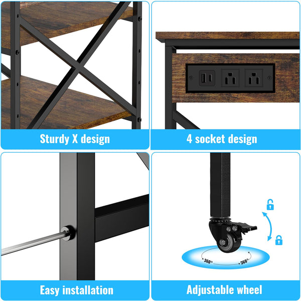 3-Tier Printer Stand with Power Outlet & Locking Casters
