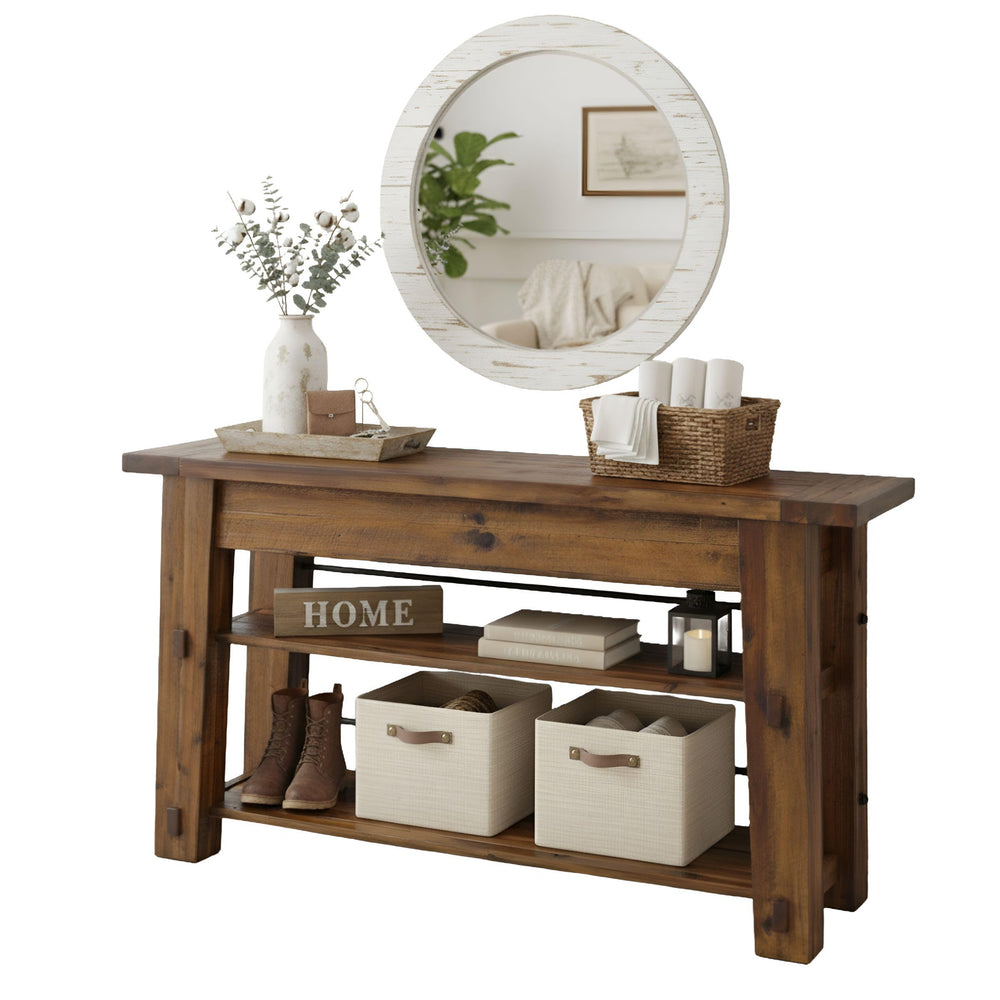 54-Inch Industrial Wood Console Table with Two Open Shelves