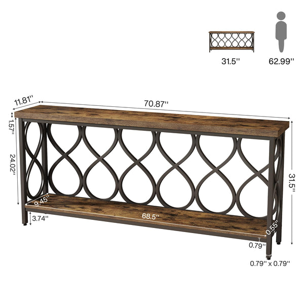 70.87" Industrial Console Table with Bottom Shelf