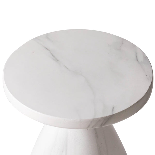 Round Fiberstone Side Table with Hourglass Pedestal Base – Indoor & Outdoor Accent Table