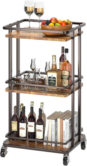 3-Tier Rolling Bar Cart with Wheels