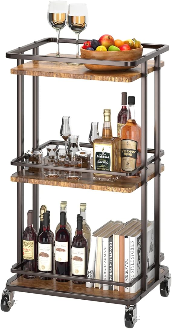3-Tier Rolling Bar Cart with Wheels