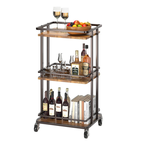3-Tier Rolling Bar Cart with Wheels