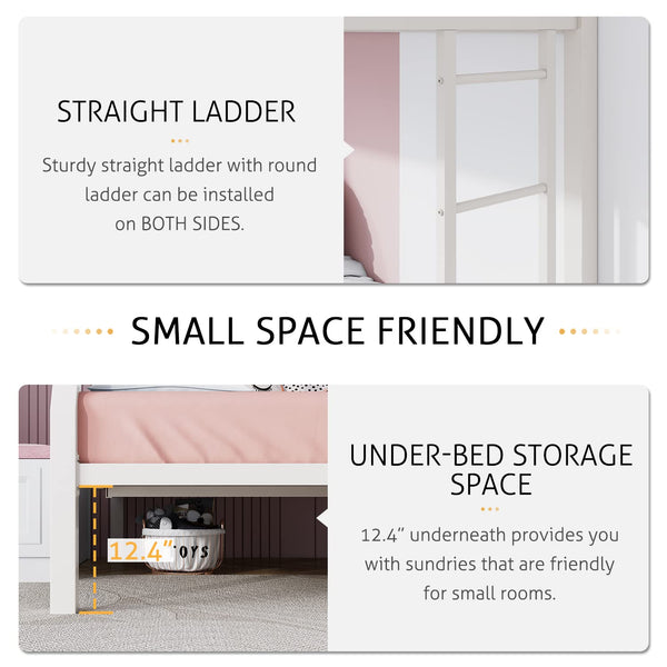 Twin Over Full Metal Bunk Bed with Ladder and Guardrail