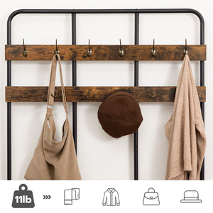 Industrial Hall Tree with Bench, 12 Hooks & Shoe Storage – 39.4"L x 14"W x 71.7"H
